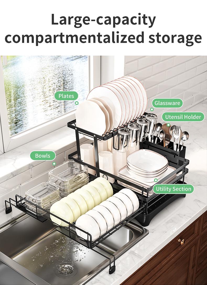 QuickFold Pull-Out Dish Rack Organizer