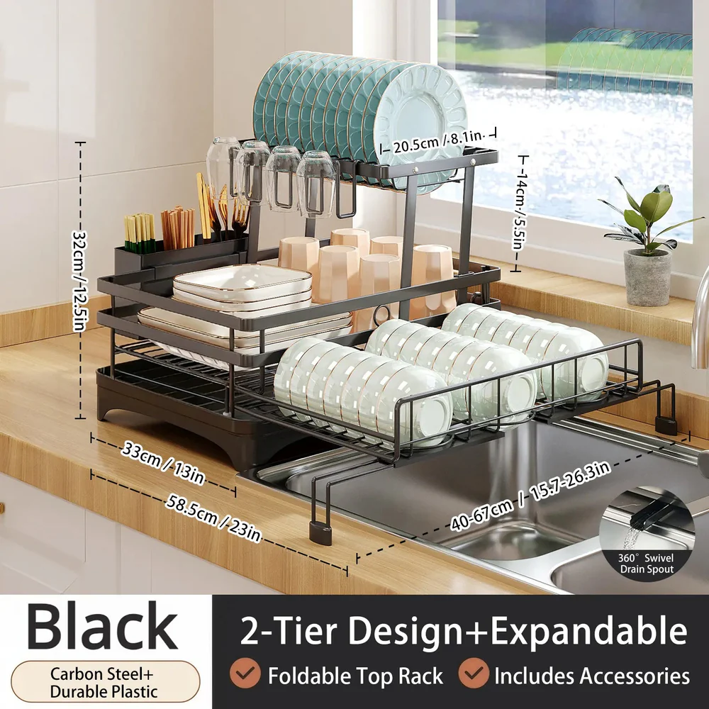 QuickFold Pull-Out Dish Rack Organizer