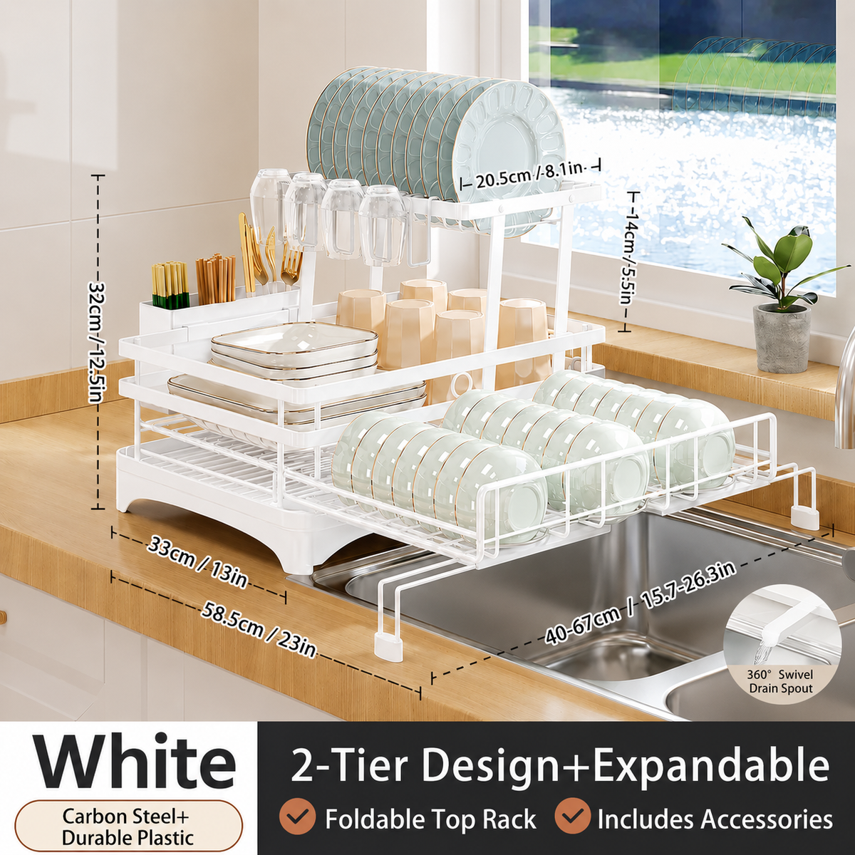 QuickFold Pull-Out Dish Rack Organizer